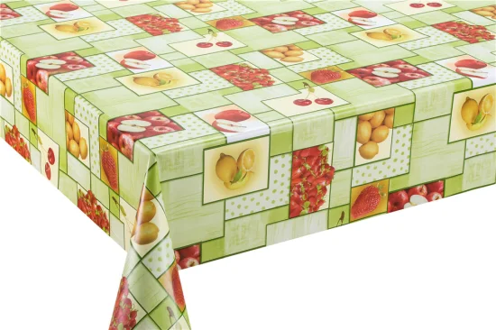 PVC Personalized Table Cloth with Nonwoven Backing Vinyl Fruit Design Tablecloth